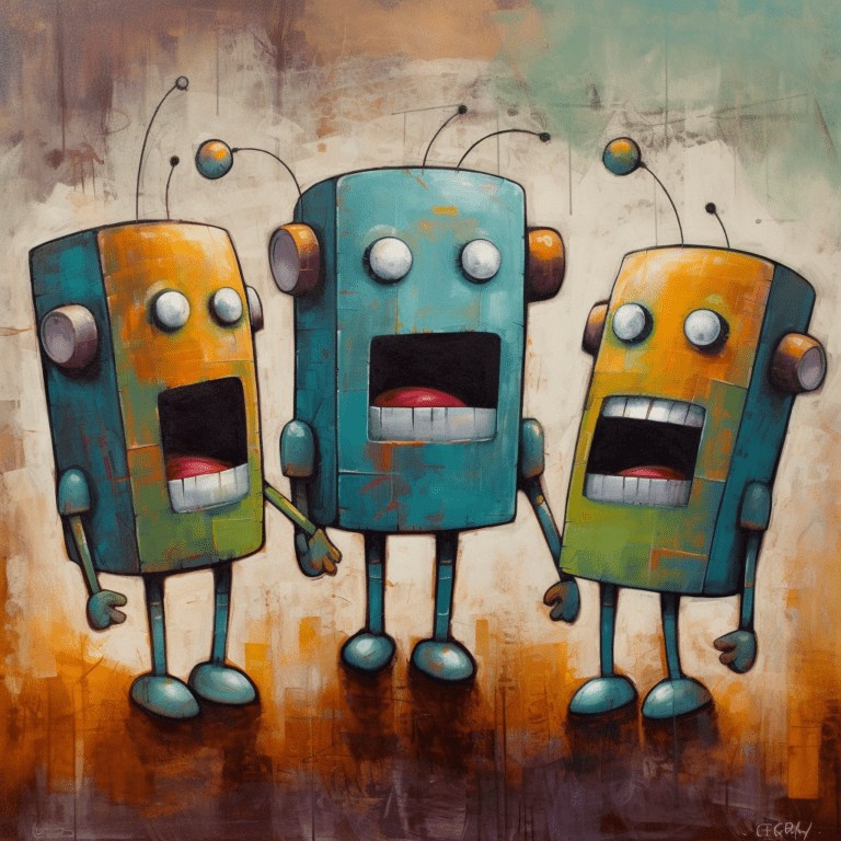 peinture de trois robots chanteurs
